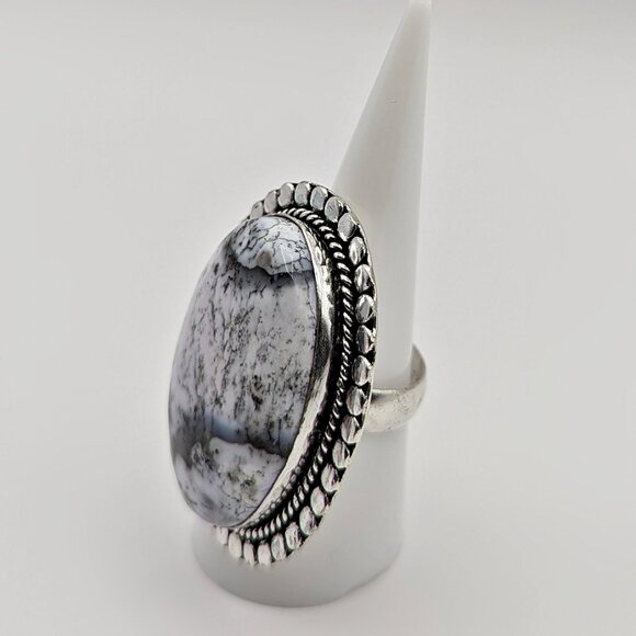 Dendrite Opal Ring Size 8 - Oversized Ring - Dendrite Opal Statement Ring - Picture 4 of 5